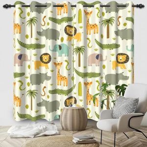 ZZTBQ 3D Imprimé Thème Animal De La Forêt De Dessin Animé Rideaux Occultants 2 Pièces pour Chambre d'enfant Animaux de la Jungle Rideau Occultant Opaque à Oeillets Lion éLéPhant Girafe 200x160cm (ZZTBQ, neuf)