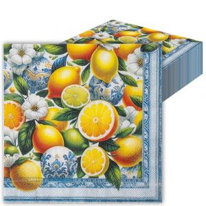 LOCCY Lot de 40 Serviette Papier, 33x33cm Serviette Papier Fleur Serviettes Papier Vichy Serviettes de Jetables Décoration de Table pour Mariages, Communions, Anniversaires, Noël (Citron) (LOCCY CHIU, neuf)