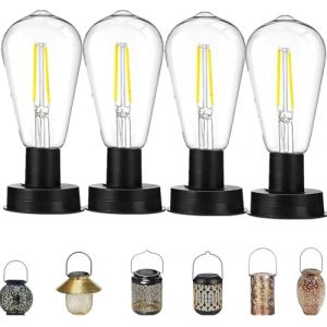 Lot de 4 ampoules solaires de rechange pour ext&eacute;rieur - R&eacute;sistantes aux intemp&eacute;ries - Lampes solaires de jardin - Avec ampoule LED claire - Couvercle de rechange - Panneau solaire pour lanterne (ZDD123, neuf)