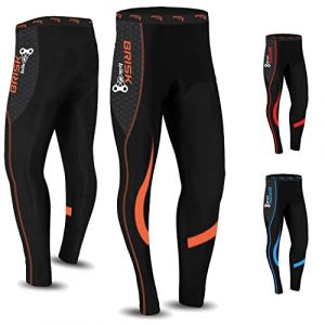 Brisk Bike Pantalon Cycliste Homme Long Collants de Cyclisme rembourr&eacute;s Cool Max Extensibles avec Coutures Flatlock | Leggings Thermiques pour Le Cyclisme (Noir/Orange, M) (farabi sports, neuf)