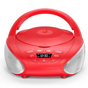 Gueray Lecteur CD Portable Boombox Radio CD Compact avec Haut-Parleurs St&eacute;r&eacute;o Radio FM Entr&eacute;e AUX 3,5 mm Jack Casque et &Eacute;cran LCD pour Int&eacute;rieur Ext&eacute;rieur Voyage & Livres Audio(Rouge + Argent) (LOUYUA, neuf)
