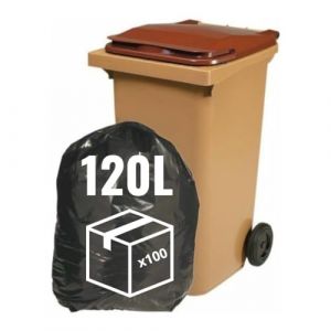 Housse Conteneur 120l | Ultra Résistant | Conteneur 2 Roues | Noir | Epaisseur 35µ | Lot de 50 Sacs Poubelle 120 Litres | Protection Anti Salissure (SANYGIENE, neuf)