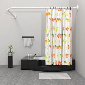Misounda Tringle à Rideau de Douche L Forme, Barre De Douche Angle en Acier Inox, 75x170 cm Barre Rideau Douche Blanc Réglable avec Anneaux, pour Salle de Bain Baignoire Vestiaire (YTG&, neuf)