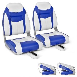 GOPLUS Lot de 2 Siège de Bateau 1PC Siège de Pêche Pliable avec Coussin Rembourré Doux et Coutures Renforcées, Design Ergonomique Capacité 115KG pour Yacht Pêche(Bleu, 44,5x51x61cm-2Pcs) (Augenstern24, neuf)