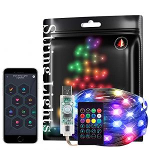 BTF-LIGHTING RGB IC WS2812B Guirlande lumineuse intelligente USB 5m 50 pixels Fil noir Musique Bluetooth Mesh APP IR Télécommande DIY Synchronisation des couleurs IP65 pour arbre de Noël DC5V (BTF-LIGHTING EU, neuf)