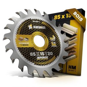 AMBOSS lame scie circulaire 85x15mm (bois) - lame de scie 85 avec 20 dents - lame scie circulaire Ø 85mm - compatible Bosch: GKS 12V-26. Bosch GKS 10.8. Makita HS 300 301. Worx Versacut 420. (Sawblade King, neuf)