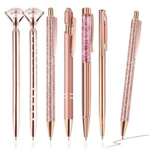 Lot de 6 stylos à bille en or rose pour femme Stylos à Bille Diamant Stylo en Cristal en Métal pour Écriture Mariage Bureau École (or rose) (DATUANYUAN, neuf)