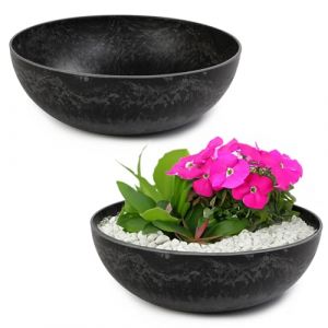 matches21 HOME & HOBBY Pot de fleurs pour extérieur en marbre noir - 25 x 9 cm - Résistant aux intempéries (matches21 HOME & HOBBY, neuf)