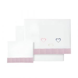 various - Parure de lit pour berceau 60 x 120 cm, pour b&eacute;b&eacute; printemps et automne, type 100 % coton, extra doux, r&eacute;frig&eacute;r&eacute;e en Espagne, (dessous + drap + taie d'oreiller) - Happy Love Couleur BCO/rose (Holidaymakers, neuf)