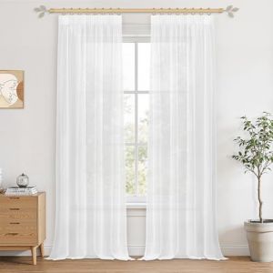 CUTEWIND Rideau Transparent Blanc Hauteur 300 cm avec Galon Fronceur, Rideau Chambre Largeur 140 cm Rideaux L&eacute;ger et &Eacute;l&eacute;gant pour Salon, Chambre ou Cuisine Moderne, Lot de 2 (CUTEWIND HOME, neuf)