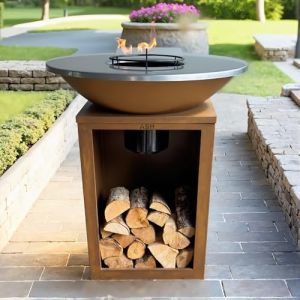 Plancha - BBQ - Barbecue - Acier Corten - Plaque de cuisson - &Oslash;81 cm - Ext&eacute;rieur - Rangement bois - Plancha - Ash Solaris - XXL - Anneau de barbecue - Chemin&eacute;e de jardin - Barbecue - Aspect luxueux (PakketPanda, neuf)