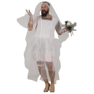 Fiestas Guirca Déguisement de mariée pour homme - Costume drôle de mariée pour homme incl. Robe de mariée et voile - Enterrement de vie de garçon déguisement homme taille XL 56-58 (Ledoy, neuf)