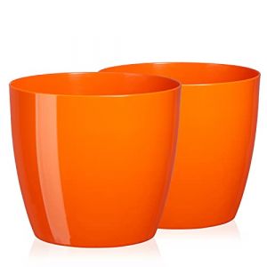 Tymar Pot de Fleurs, Pot de Plantes en Plastique, Lot de 2, Forme Ronde, Cache-Pot (Orange, ø 20 cm) (Julmax, neuf)