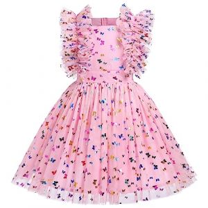 FYMNSI Robe de princesse pour fille - Robe de fête de mariage - Robe d'été - Robe de fille - Robe en tulle à volants - Robe d'anniversaire, Rose, 3-4 ans (FYMNSI store, neuf)