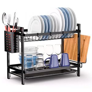 Dreamhigh® Egoutoire Vaisselle Cuisine 2 Niveaux, Egouttoir Vaisselle INOX avec Porte-ustensiles et Bac D'égouttement, Grand Egouttoir Evier Convient pour Une Famille de 4-5 Personnes (Orchene Trade, neuf)