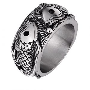 Homxi Bague Gothique Homme,Bague Poisson Gothique Bague Homme en Acier Inoxydable Argent Bague Punk Taille 62 (HomXie, neuf)