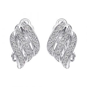 Vissen Zirconium Boucles d'oreilles Clips Femme Plaqué platine Ailes d'anges Strass clip oreille argent non percées Bijoux (vissen, neuf)