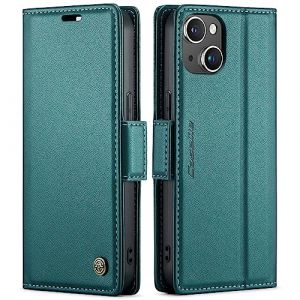 QLTYPRI Coque pour iPhone 13/iPhone 14 Etui avec [RFID Blocage], Housse en Premium Cuir Pochette Portefeuille Rabat Clapet Case Porte Carte Magn&eacute;tique &Eacute;tui pour iPhone 14/13 - Gr&uuml;n (zhihen, neuf)