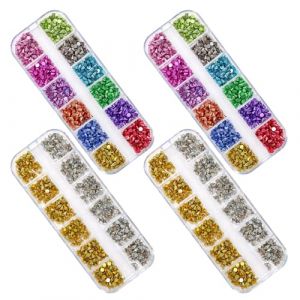 Veemoon Lot de 4 Bo&icirc;tes 12 Compartiments Clous &agrave; Ongles M&eacute;talliques C&ocirc;ne Dor&eacute; Argent&eacute; et Color&eacute; Breloques pour Nail Art Punk Gothique D&eacute;corations Manucure F&ecirc;te Salon Usage Personnel (lucy Liu, neuf)