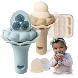Moonkie Lot de 2 Sucettes &agrave; Fruits en Silicone pour B&eacute;b&eacute; avec Plateau de Cong&eacute;lation, Adapt&eacute;es aux B&eacute;b&eacute;s de 4 Mois et Plus, Deux Tailles de Sachets, Poign&eacute;e Hochet Amusante, Sans BPA (moonkie store, neuf)