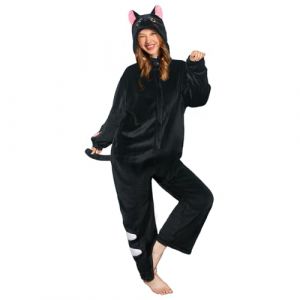 OLAOLA Combinaison Pyjama Femme Homme Animaux Costume Unisexe Adulte Onesie Halloween Cosplay Deguisement Kigurumi Pajamas Fête Vêtements de Nuit (M, Chat Noir) (pitgeem, neuf)