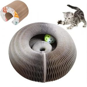 Kitty Spin Jouet Interactif pour Chat d&rsquo;Int&eacute;rieur, Royaume F&eacute;lin Jouet Interactif pour Chats, Griffoir Pliable en Carton Accord&eacute;on avec Balle, Tunnel Modulable (C) (Serria, neuf)