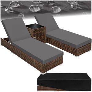 TecTake&reg; Set de 2X Chaise Longue Bain de Soleil avec Dossier r&eacute;glable + Table de Jardin en Aluminium et Resine Tressee + 2 Set de Housses + Housse de Protection Piscine Balcon Jardin - Noir/Marron (Made4Home SAS, neuf)
