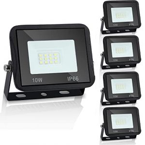 Yakimz Lot de 5 spots LED d'extérieur, 10W 900 lm Projecteur LED Exterieur- Éclairage extérieur - 3000K - Blanc lumière du jour, IP66, Pour cour, garage, décoration de jardin - Blanc chaud (HITGROW, neuf)