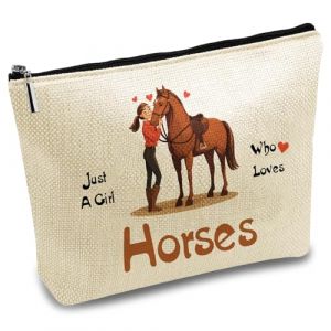 CREATCABIN Trousse Maquillage Toile Motif Chevaux Trousse Maquillage Multifonction Fermeture Éclair Trousse Toilette Sac Rangement Voyage Sac Main Organisateur Rangement Portable pour Femme 25x18cm (CREATCABIN FR, neuf)