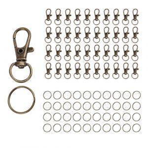 Mousqueton Porte Clef Anneaux, Attache Porte Clé, Fermoir Mousqueton Crochets de Clés Avec Porte-clés, Pivotant Keychain Pivotant en Métal, pour la Fabrication de Clés, L'artisanat (Rétro)80 Pièces (GuangYuanHang, neuf)