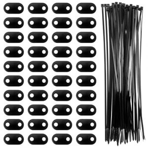 SHUIYUE 40 Clips de Montage en PVC avec 40 Attaches de C&acirc;ble Plate de Montage, Kit de Fixation de Cl&ocirc;ture Brise-Vue de Confidentialit&eacute; en PVC R&eacute;sistants &agrave; Intemp&eacute;ries pour Jardin Balcon (Noir) (SHUI YUE SHANG MAO, neuf)