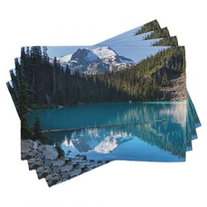 ABAKUHAUS Paysage Lot de Sets de Table en 4 pièces, Milou Frozen Montagne, Tissu Lavable pour Salle à Manger et Cuisine, 30 cm x 45 cm, Turquoise Vert Bleu (Abakuhaus, neuf)