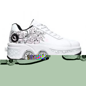 Rollers Skate Shoes Chaussures à roulettes Chaussures de skateboard réglables avec roulettes pour femme (41, rose blanc) (LiDe Technolojy, neuf)