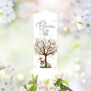 Cierge de bapt&ecirc;me pour gar&ccedil;on et Fille - Arbre de Vie en Filigrane avec Fleurs, Chevreuil et Lapin - Cierge de bapt&ecirc;me avec Pr&eacute;nom, Date sans Texte - Bougie 25 x 7 cm (Wandtattoo Loft, neuf)
