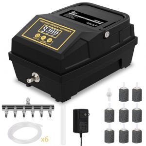 AQQA Aquarium Pompe à air, Pompe à oxygène étang Puissant extérieur, 6 Sorties d'aérateur Aquarium alimenté par Batterie, 18w Pompe à oxygène Aquarium réglable avec Accessoires, jusqu'à 4500l (Aqqa, neuf)