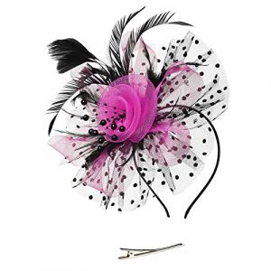 Serre-tête bibi avec perles rondes en sinamay pour mariage et courses pour femme - Tendance et élégante - En maille florale - Pour cocktail, thé, fête - Chapeau bibi pour femme (taille unique) (fhjvbt, neuf)