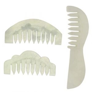 VALICLUD 3Pièces Peigne de Massage Jade Naturel de Long Fleurie Croissant Outil de Soin Détente pour Cheveux et Corps pour Soins (Sudersana, neuf)