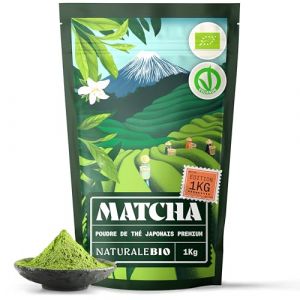 NaturaleBio Thé Matcha Bio Japonais. Premium Qualité. 1kg. Thé Vert en Poudre. 100% Naturel. Matcha Green Tea Produit au Japon Uji, Kyoto. Idéal à Boire, pour Cuisiner et dans le Lait (NaturaleBio, neuf)