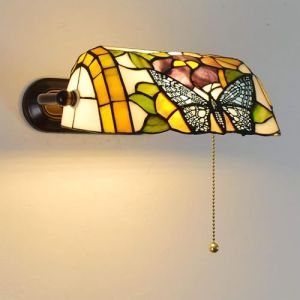 VECNUM Applique Murale Style Tiffany avec Interrupteur À Tirette, Rural Lampe De Banquier Méditerranéen avec Abat-Jour en Verre Teinté, E27 Rétro Lampe Murale pour Salon,D (quwoxiansuxiadianzishangwu, neuf)