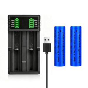 18650 Pile Chargeur avec 2 Pcs 3.7V 2200mAh Flat Top Pile Rechargeables NiMH, 2 Sel USB Batterie Chargeurs pour 10440 14500 16340 18500 18650 21700 26650 Li-ION IMR INR ICR 3.7Volt Piles (Yzeriche, neuf)