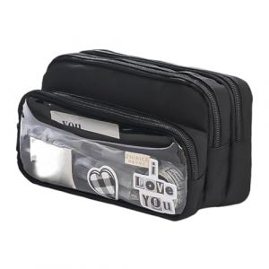 Surakey Trousse Scolaire, Trousse &agrave; Crayons 3 Compartiments Grande Capacit&eacute;, Trousse &agrave; Crayons zipp&eacute;e en Toile, Trousse &agrave; Crayons Organisateur pour &eacute;coles, Bureau, Enfants, Adolescents (Noir) (Surakey, neuf)