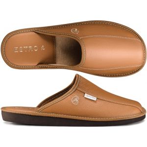 ESTRO Chaussons Homme Pantoufles Hommes - Mules Hommes Cuir Laine Pantoufles Homme Cuir Semelle Inoubliable RUST (Or, 42) (ESTRO™, neuf)