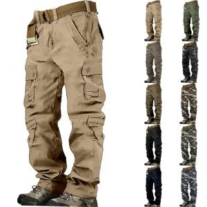 Pantalon cargo de combat pour homme, pantalon de randonn&eacute;e en coton respirant &agrave; l'ext&eacute;rieur, pantalon d&eacute;contract&eacute; uni avec 8 poches sans ceinture, pantalon de travail militaire tactique en coton (Sapphichor, neuf)