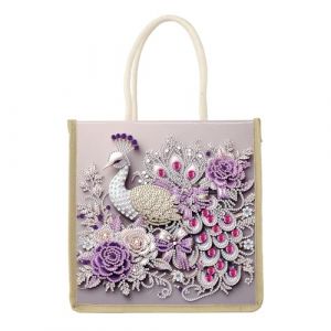 JISHSHAY Diamond Painting Sac &agrave; Main Paon Diamant Painting Sac Courses Animaux Broderie Diamant Cabas Paon Diamond Art Cabas de Plage Broderie Tote Bag Puzzle Point de Croix Panier Courses 26&times;26.5cm (PUTIBUTUI-EU, neuf)
