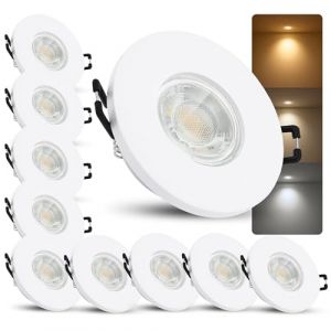 Linovum ISAWO - Lot de 10 spots LED encastrables ronds et blancs - Avec protection IP65, pour extérieur et douche - LED GU10 6 W blanc chaud, 230 V (linovum, neuf)