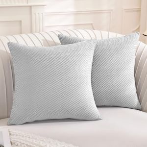 YSTELLAA Lot De 2 Decorative Housse Coussin 50x50, Housse De Coussin Super Doux Polyester, Cushion Covers avec Fermeture Eclair Cach&eacute;, pour Maison Salon Chambre Lit Clic Clac, Gris Argent&eacute; (YSTELLAA, neuf)
