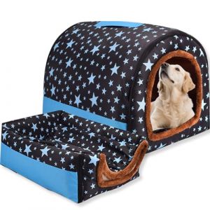 Lit 2 en 1 pour chien et chat chaud lavable - Grande grotte imperm&eacute;able et amovible - Anti-anxi&eacute;t&eacute; - Pour int&eacute;rieur et ext&eacute;rieur (G, 105 x 80 x 75 cm) (Waigg Kii, neuf)