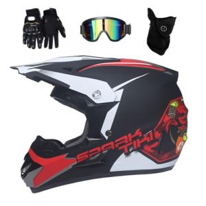 Int&eacute;gral Casque Motocross Ensemble, avec Lunettes Gants Masque, Jeunesse Enfant Hors Route Moto Karting Scooter Casque, Descente MTB VTT BMX Enduro Quad V&eacute;lo de Salet&eacute; Accident Casque ( Color : Red , (SGHYTH, neuf)