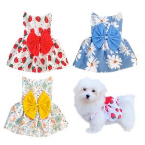 3 Pièces Robe pour Chien Petit Chien Bow Deluxe Robe Princesse Robe de Mariée Robe de Soirée Robe D'été Robe Courte Mignon Robe de Chiot pour Fille Chiot (Rdc Toy, neuf)