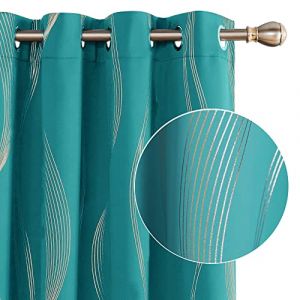 Deconovo Lot de 2 Rideaux Doré Motif Ligne Occultant Thermique Anti Froid, 117x229 CM, Rideau à Oeillets Désign Moderne Chambre Maison Salon, Turquoise (Deconovo-Home, neuf)